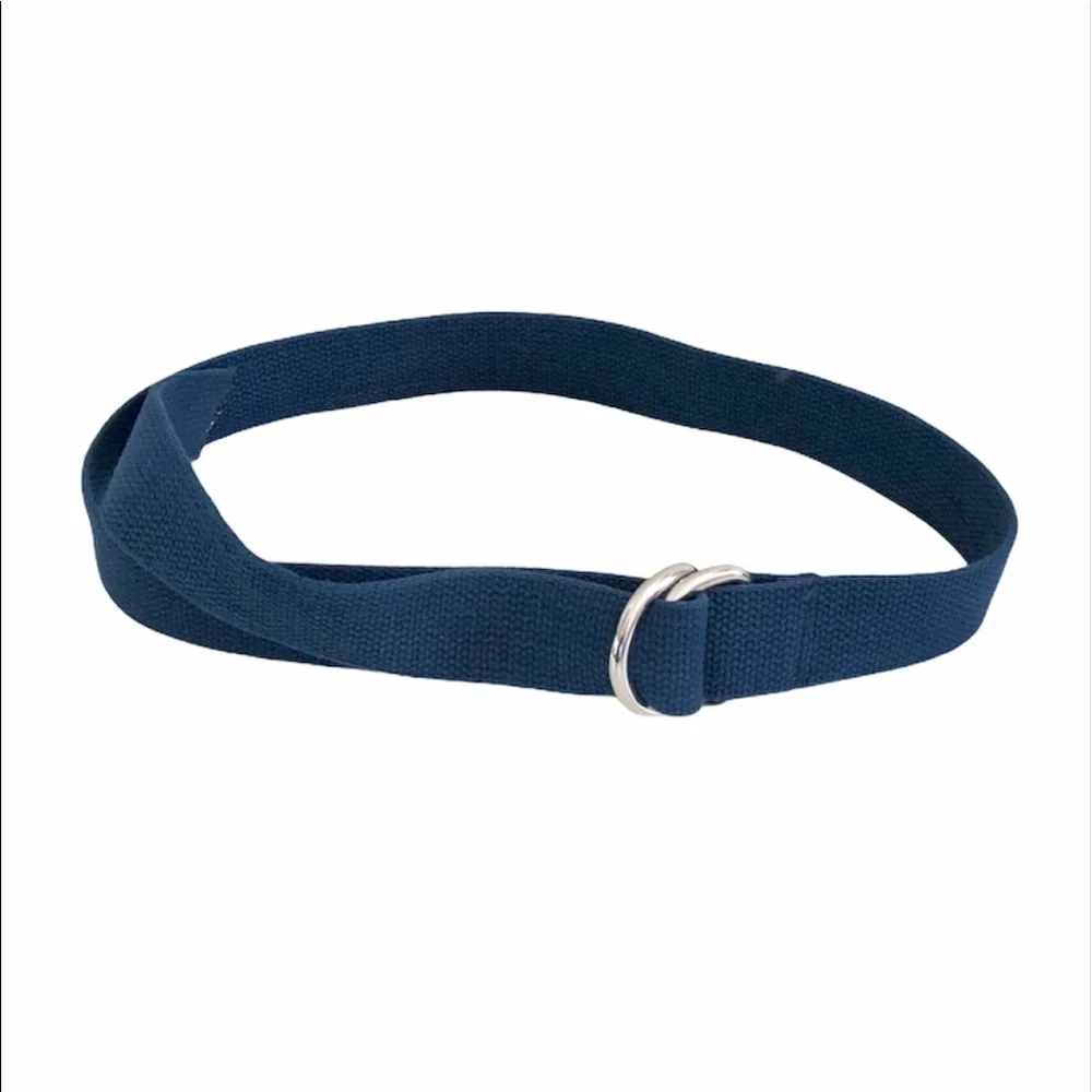 Navy Blue Pull Through Silver Metal Buckle Belt